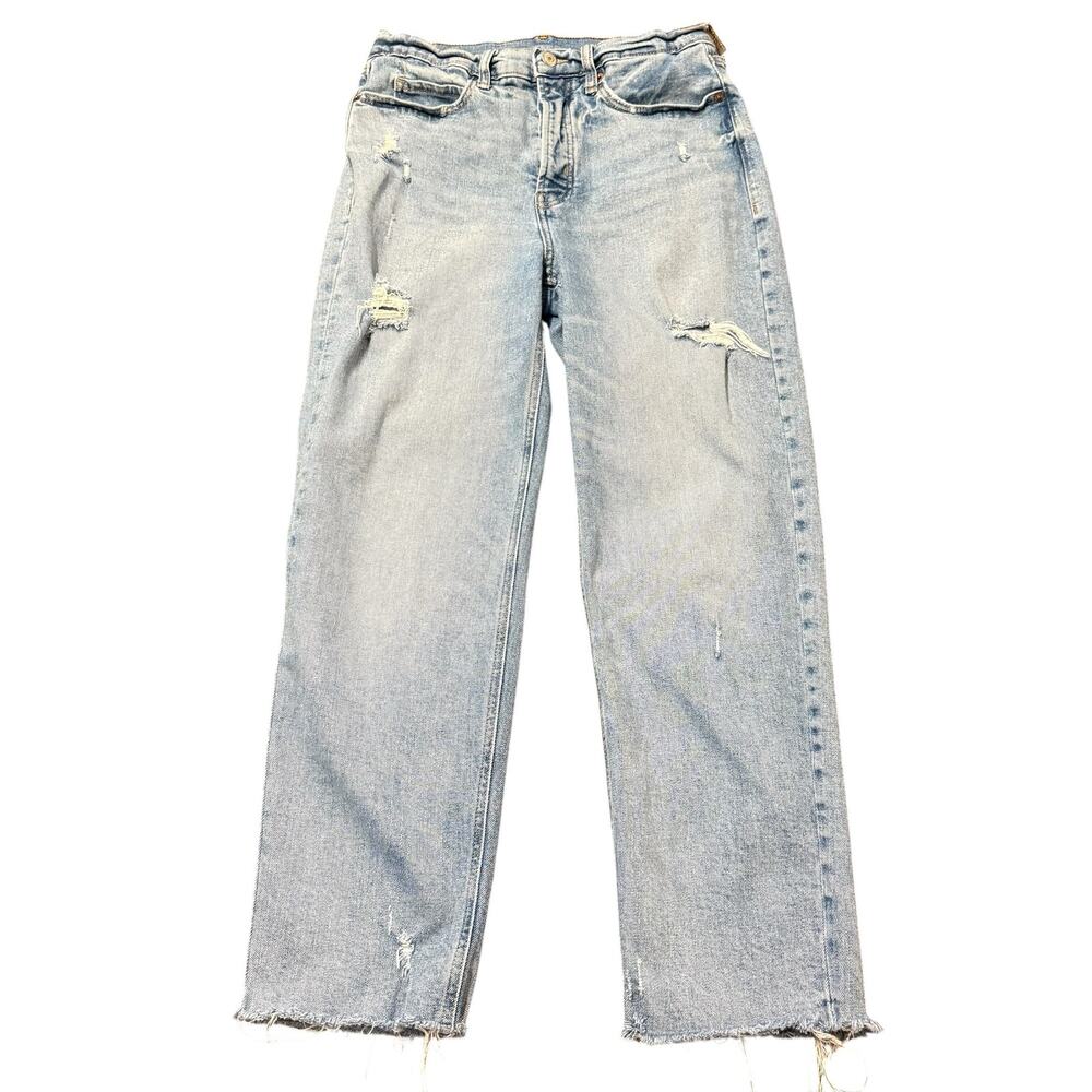 Old Navy Ladies extra high-rise sky-high straight jeans, distressed, raw hem, 8